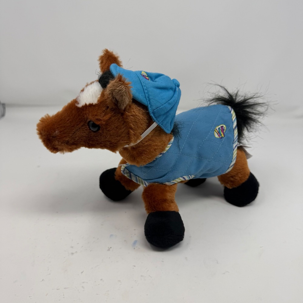 Ganz Webkinz Brown Arabian Horse Plush HM101 Blue Blanket Hat Stuffed Animal
